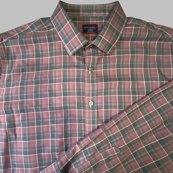 UNTUCKit Mens Red Check Cotton Wrinkle Free Lerman Casual Office Shirt- Sz-XL - Picture 2 of 16